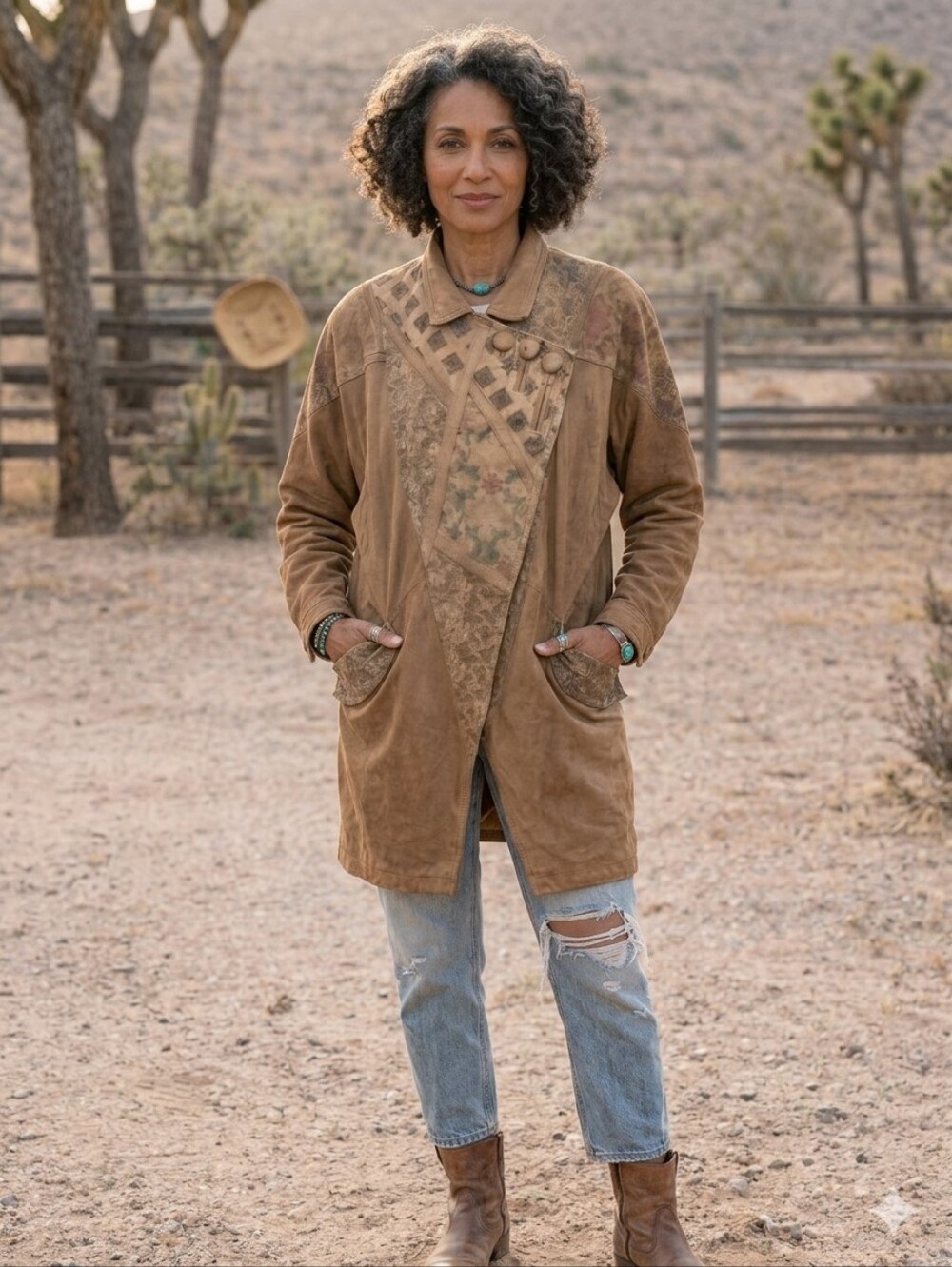 Rare G-III Vintage Leather Trench Coat Jacket Western Boho